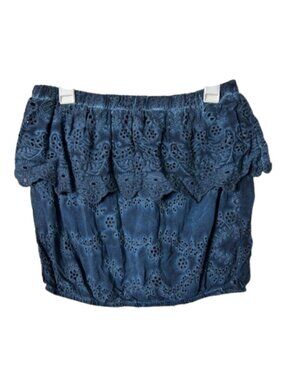 Young fabulous & broke blue eyelet lace strapless top womens M